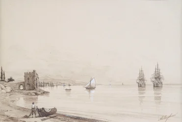 Vue sur une baie avec de nombreux voiliers (Feodosia ?)